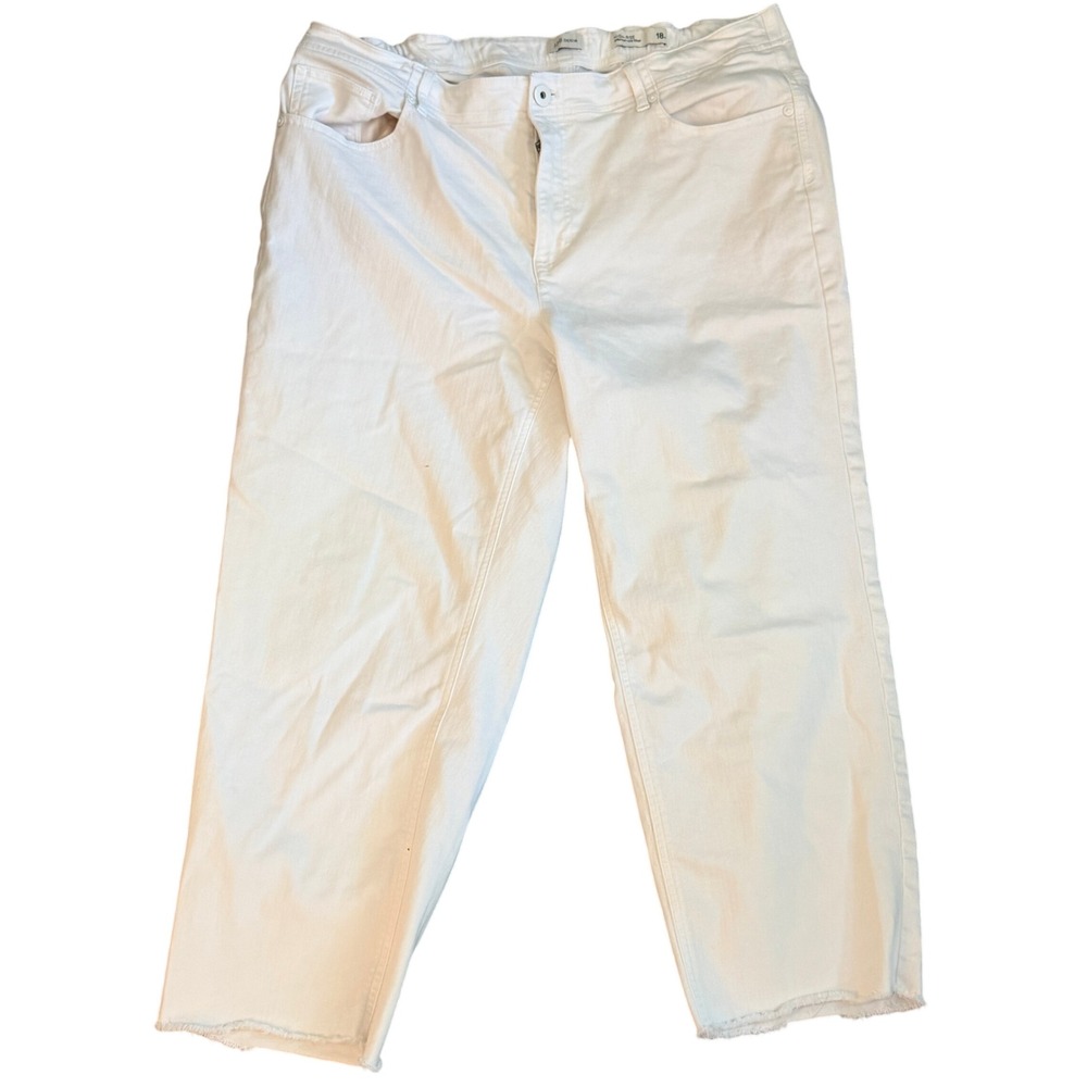 J. Jill Denim Straight Leg Crop Pants Womens 18 White Raw Hem High Rise